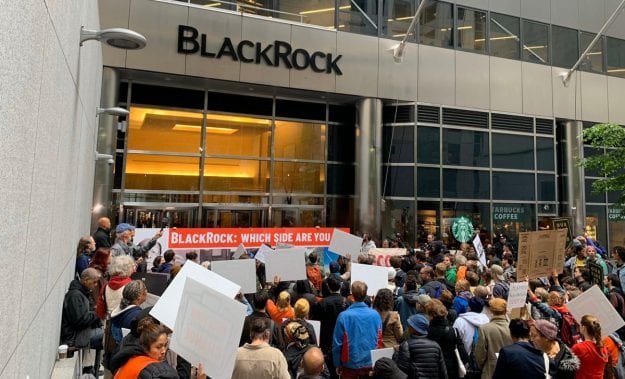 Photo of demonstration outside of BlackRock offices