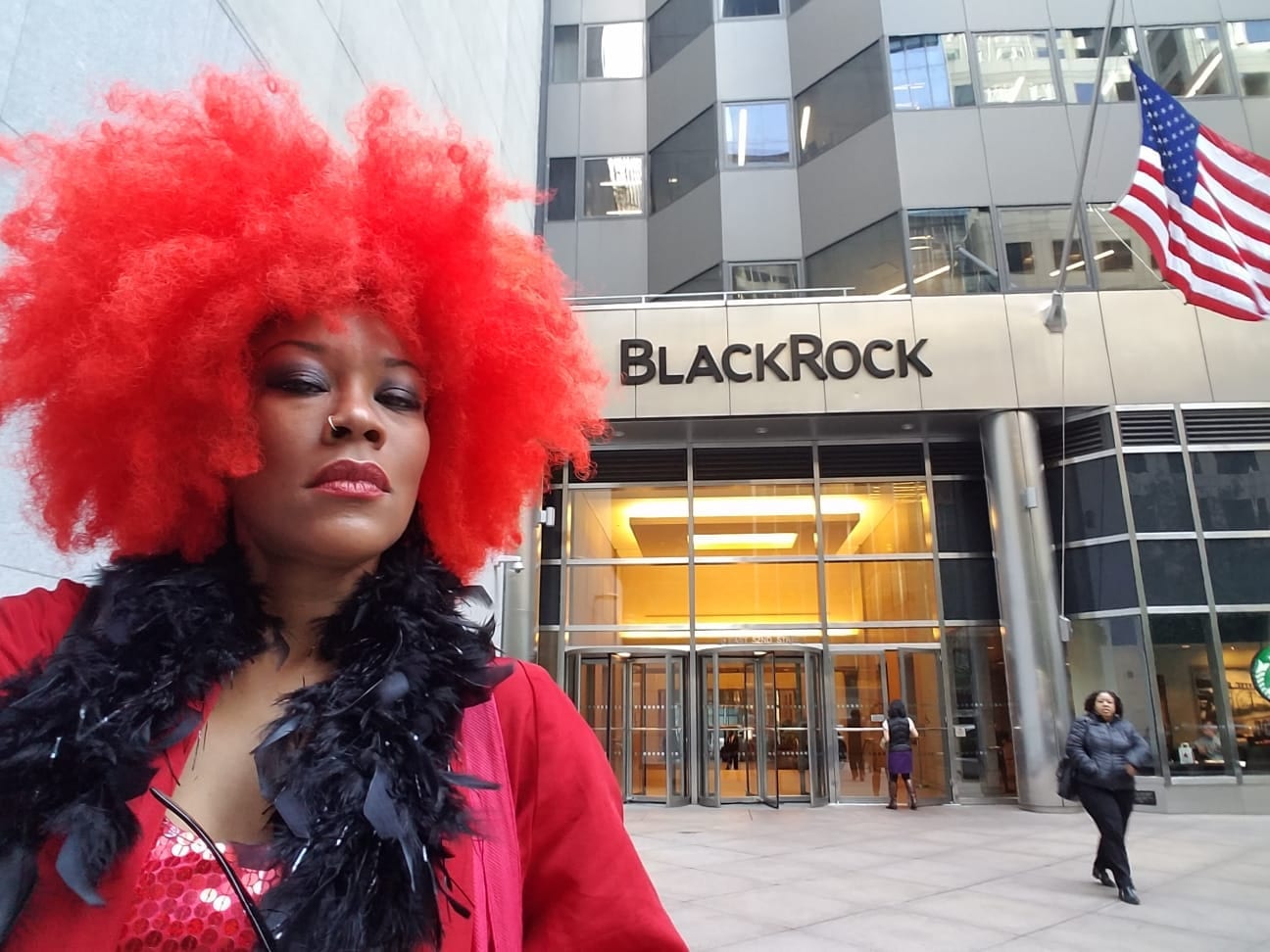 Activist outside BlackRock building