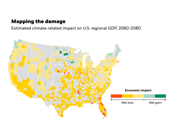 A map of estimated economic damage to the US due to climate change