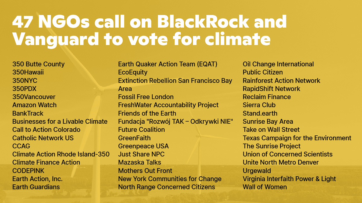 47 NGOs call on BlackRock and Vanguard to vote for climate