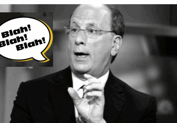 black and white image of Larry Fink with a graphic speech bubble reading blah blah blah