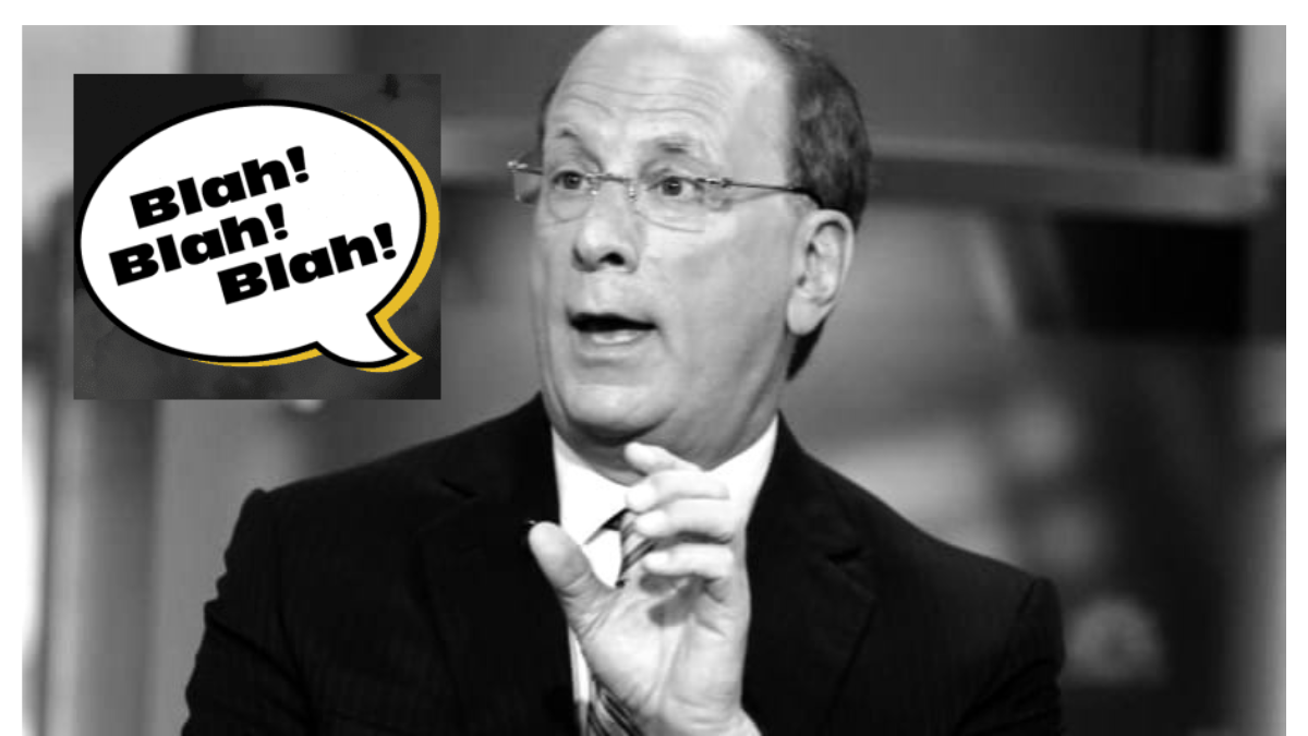 black and white image of Larry Fink with a graphic speech bubble reading blah blah blah