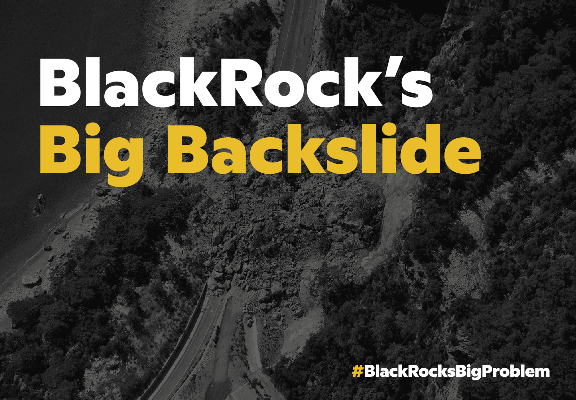 A black and white image of a rockslide over a coastal road with the words BlackRock's Big Backslide overlaid.